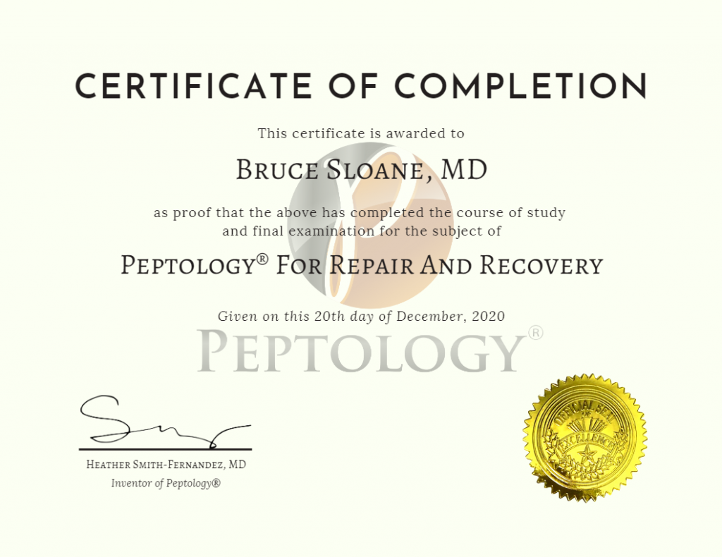 Bruce Sloane peptology certificate